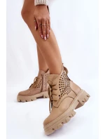 Prolamované Kožené Boty Workery Béžové Abilene Prolamované Kožené Boty Workery Béžové Abilene