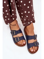 Dámské pantofle na korkové platformě s přezkami tmavě modré model 21704319 - EVENTO