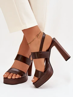 Dámské sandály na podpatku a platformě kůže Čokoládové model 21943437 - Boto
