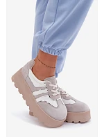 Semišové tenisky na platformě model 22095152 bílé - Goe