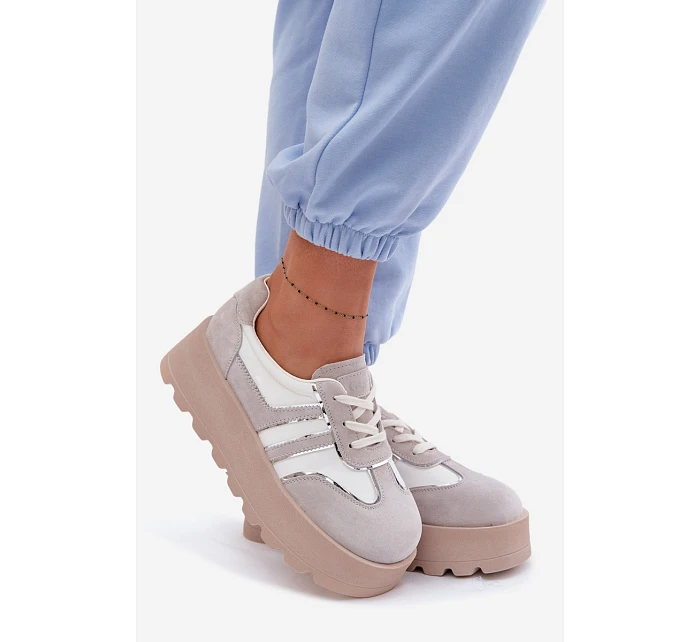 Semišové tenisky na platformě model 22095152 bílé - Goe