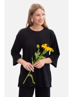 B301 Žebrovaný pletený top - černý