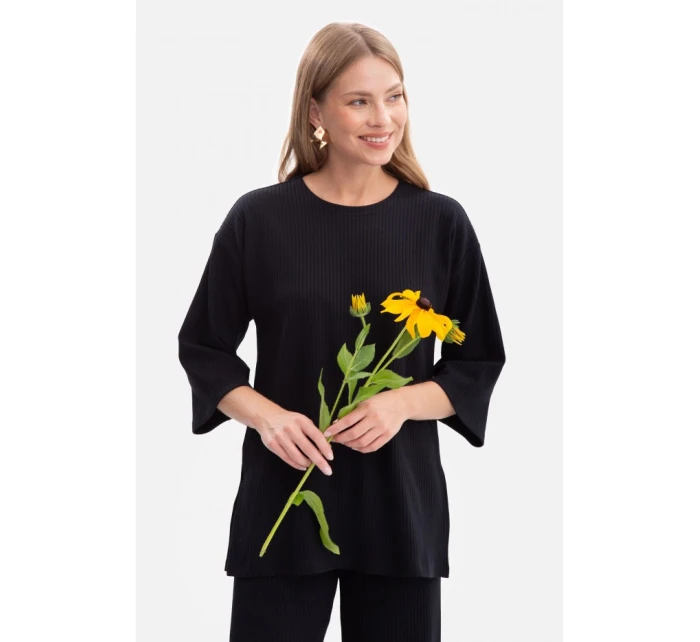 B301 Žebrovaný pletený top - černý