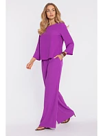 M906 Palazzo kalhoty s pružným pasem a bočními kapsami - levandulová barva