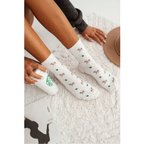 Bavlněné Dámské Ponožky Se Srnami Bílé Bavlněné Dámské Ponožky Se Srnami Bílé