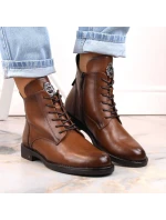 Potocki W WOL171C hnědé boty se šněrováním a zipem