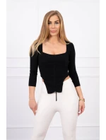 Halenka s žebrovaným výstřihem černá Halenka s žebrovaným výstřihem černá