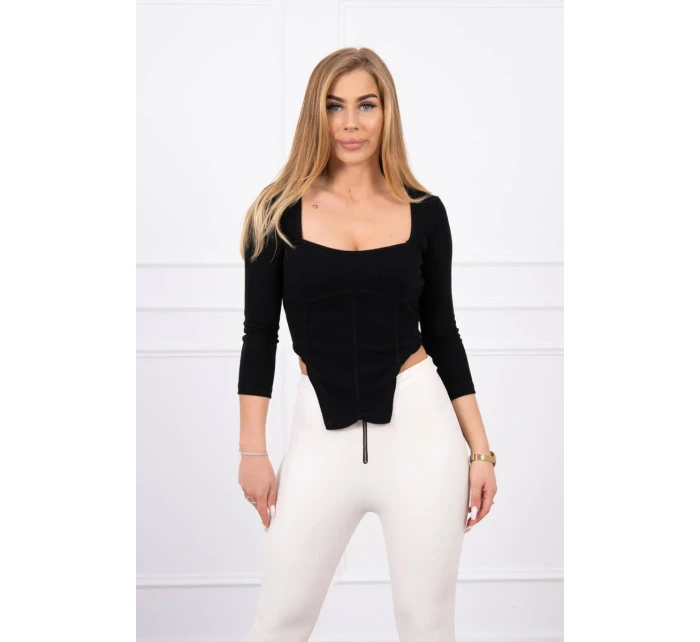 Halenka s žebrovaným výstřihem černá Halenka s žebrovaným výstřihem černá