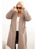 Dámský kabát Plus Size z viskózy bez zapínání s kapsami fango