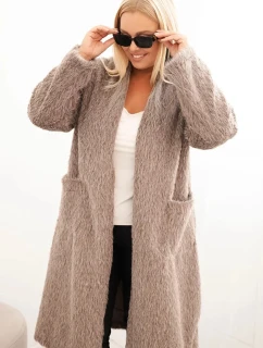 Dámský kabát Plus Size z viskózy bez zapínání s kapsami fango