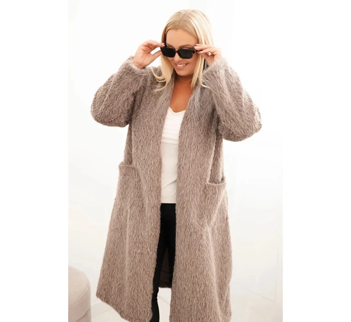 Dámský kabát Plus Size z viskózy bez zapínání s kapsami fango