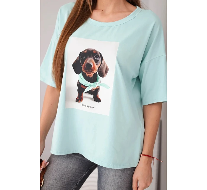 Dámská bavlněná oversize halenka s potiskem "Dog Fashion" tmavě mátová