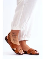 kožené sandály na suchý zip Hněde Addison