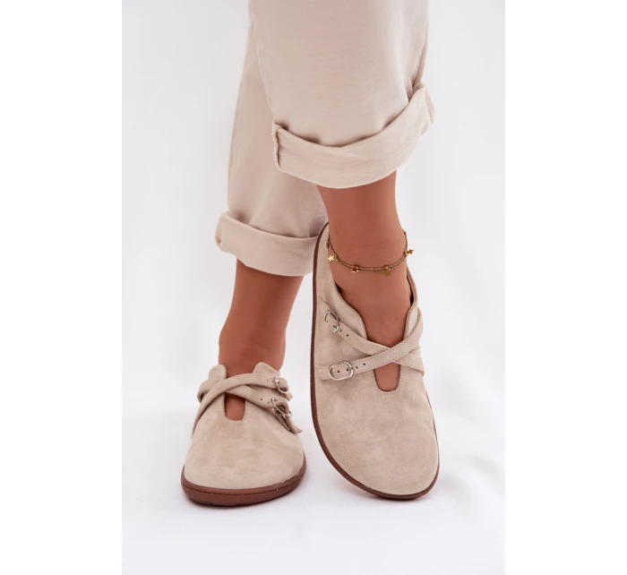 Kožené semišové dámské polobotky Zazoo N1271 světle béžové