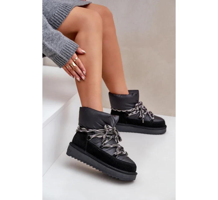 Semišové dámské sněhule s hrubým šněrováním D.Franklin DFSH375003 Černé