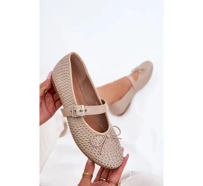 Dámské zdobené baleríny s a páskem – béžové model 21836904 - Kesi