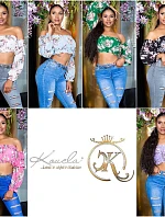 Dámský sexy volánkový top Carmen T80149 Růžová s květinovým vzorem - Style fashion