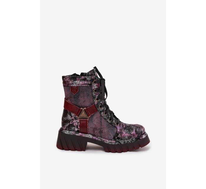 Dámské kotníčkové kožené workery 07072-23 Bordó vzor - Maciejka Dámské kotníčkové kožené workery 07072-23 Bordó vzor - Maciejka