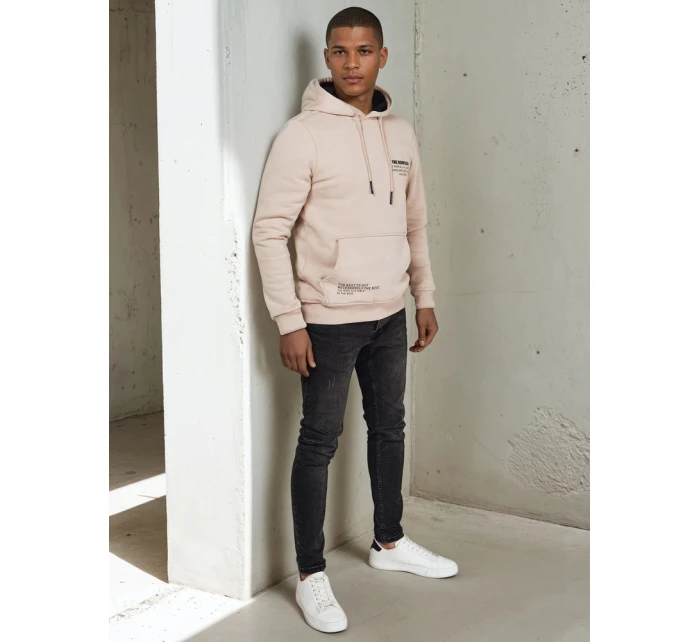 Pánská mikina s kapucí světle béžová Dstreet model 21975994 - FashionStreet Pánská mikina s kapucí světle béžová Dstreet model 21975994 - FashionStreet