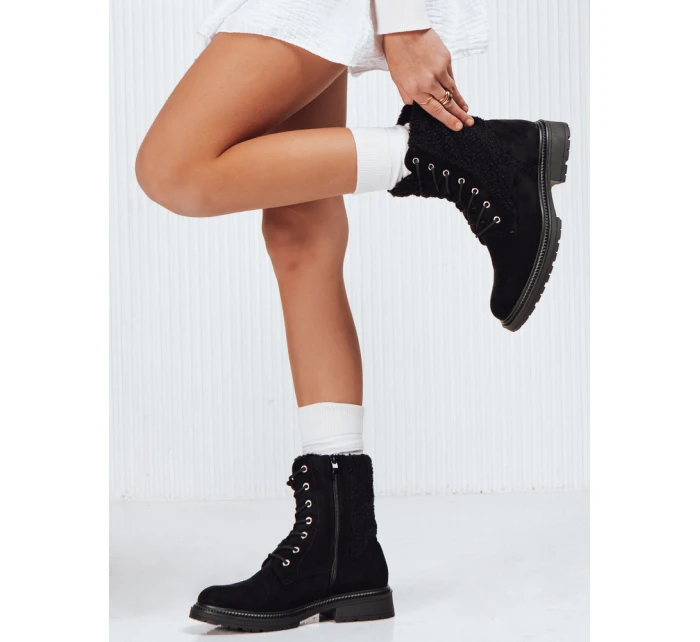 Dámské semišové šněrovací boty černé FashionStreet ZY1231