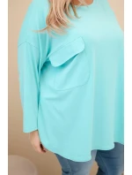 Dámská blůza Plus Size s bavlnou, kapsou a ohrnutým rukávem mátová