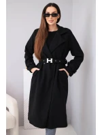 Dámský kabát s páskem a zlatými sponami černý Dámský kabát s páskem a zlatými sponami černý