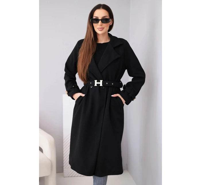 Dámský kabát s páskem a zlatými sponami černý Dámský kabát s páskem a zlatými sponami černý