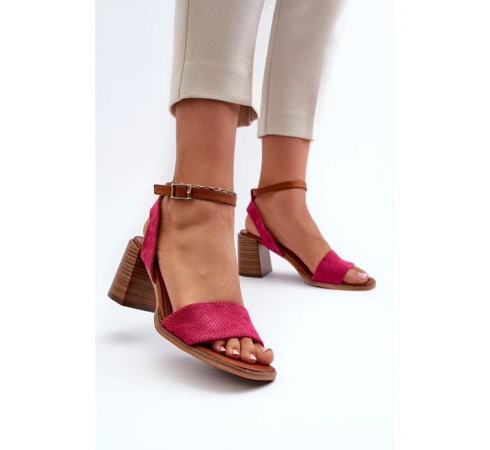 Dámské sandály na podpatku z eko semiše fuksie Ronvia Dámské sandály na podpatku z eko semiše fuksie Ronvia