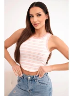 Dámská bavlněná proužkovaná top bez rukávů pudrově růžová
