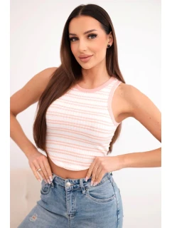 Dámská bavlněná proužkovaná top bez rukávů pudrově růžová