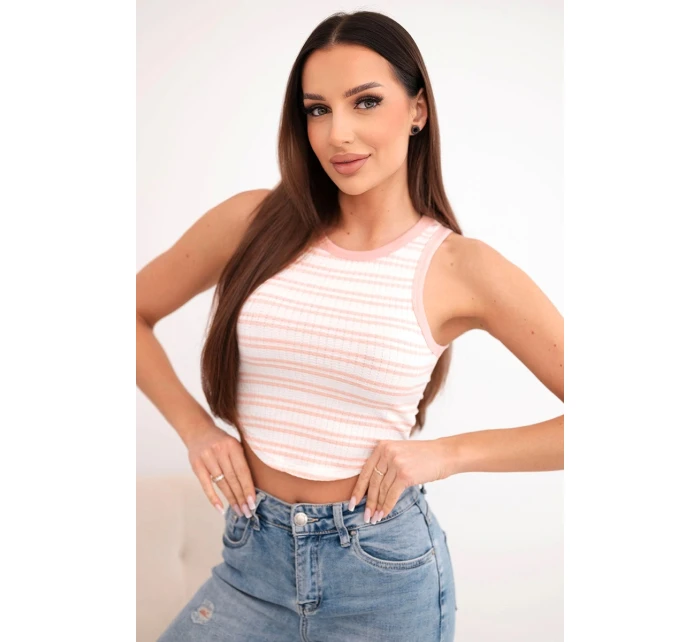 Dámská bavlněná proužkovaná top bez rukávů pudrově růžová