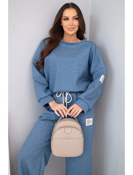 Dámská souprava máslo mikina + džíny melange modrý