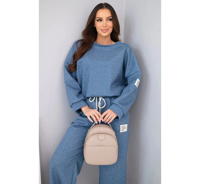 Dámská souprava máslo mikina + džíny melange modrý