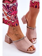 Semišové pantofle na vysokém podpatku model 21619099 Béžove - S.Barski Semišové pantofle na vysokém podpatku model 21619099 Béžove - S.Barski