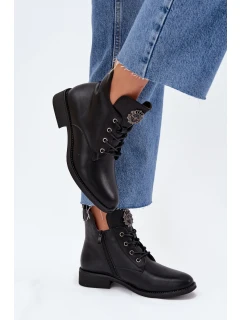 Nízké Dámské Boty Na Plochém Podpatku S Ozdobným Detalem Zateplené Černé model 21706593 - Boto