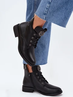 Nízké Dámské Boty Na Plochém Podpatku S Ozdobným Detalem Zateplené Černé model 21706593 - Boto