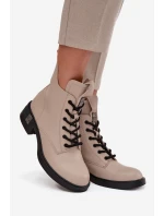 Kožené dámské boty na nízkém podpatku model 21713386 Béžové - VINCEZA