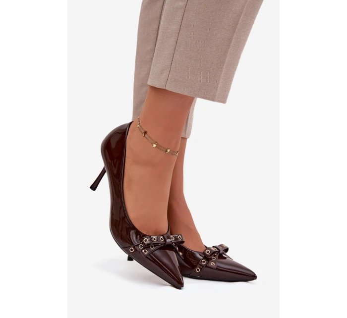 Lakované lodičky s mašlí Janisse – čokoládová