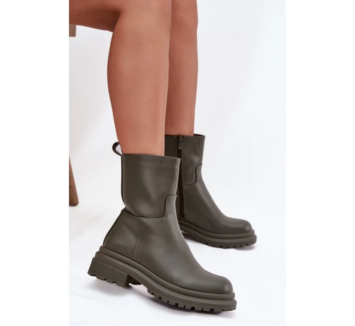Dámské kotníkové boty na platformě ML245 Khaki tmavě zelená - Diamantique