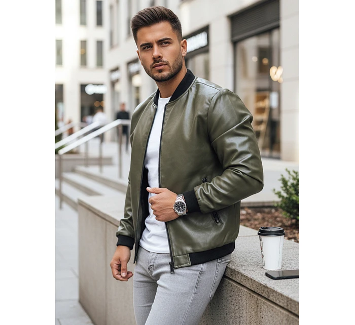 Pánská zelená kožená bunda FashionStreet TX4707