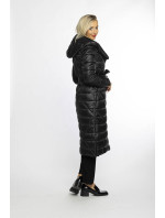 Černý prošívaný kabát s kapucí (AG1-J9069)