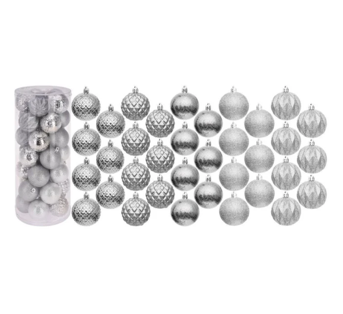 DEKORATIVNÍ PLASTOVÁ CETKA 6CM SADA 35 KS STŘÍBRNÁ