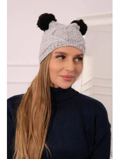 Fleecová čepice 2 bambulky K291 šedá