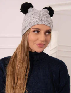 Fleecová čepice 2 bambulky K291 šedá