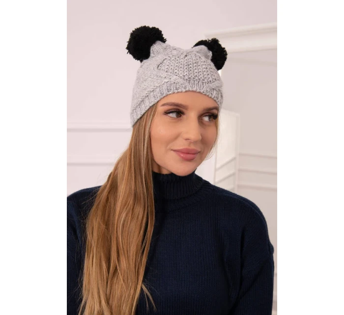 Fleecová čepice 2 bambulky K291 šedá Fleecová čepice 2 bambulky K291 šedá