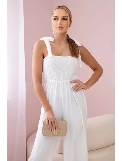 Overal na ramínka s volánkovým topem ecru