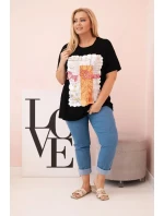 Dámská bavlněná halenka Plus Size s potiskem  černá + oranžová model 21175959 - K-Fashion