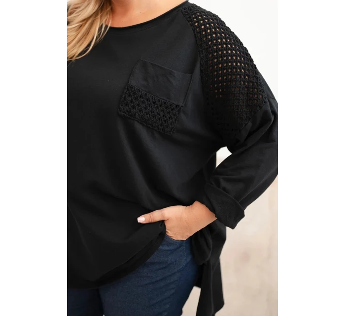 Dámská blůza Plus Size bavlněná s potiskem černá
