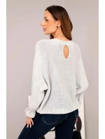 Svetr dámský z mohairu s nařasenými rukávy a výstřihem na zádech světlá šedá Svetr dámský z mohairu s nařasenými rukávy a výstřihem na zádech světlá šedá