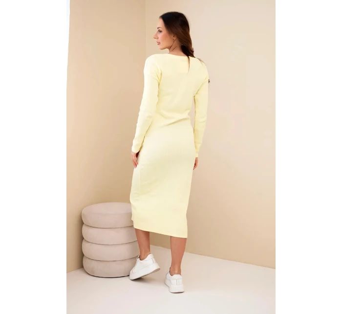Dámská bavlněná šaty s dlouhým rukávem a výstřihem na knoflíky žlutá